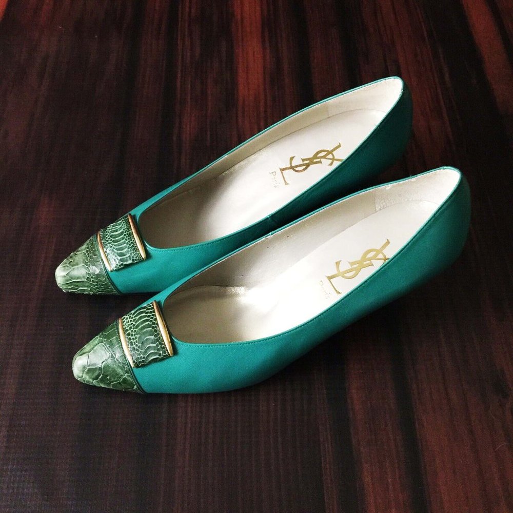 New Saint Laurent YSL Blue Pumps Crocodile Detail